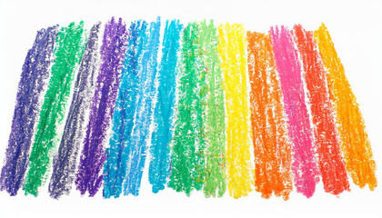 Photo grunge hand drawn colorful scribble wax pastel, rainbow crayon isolated on white, clipping path