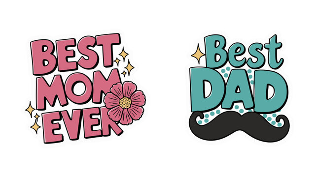 mothers and fathers day 2024 stickers Vector illustration. , best mom and best dad