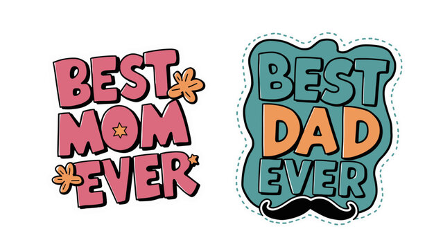 mothers and fathers day 2024 stickers Vector illustration. , best mom and best dad