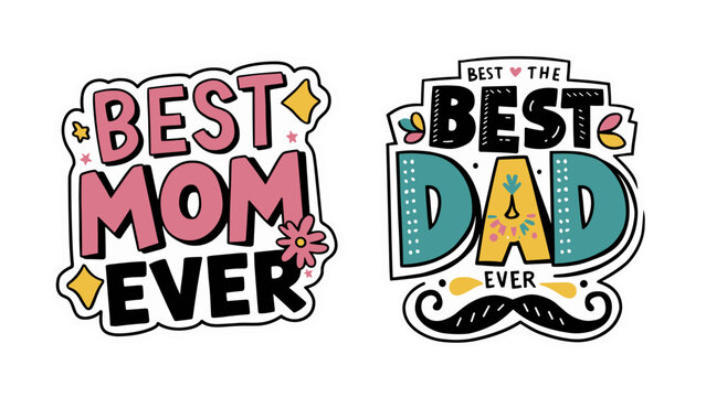 mothers and fathers day 2024 stickers Vector illustration. , best mom and best dad