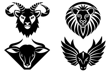 Obraz premium Set of animals logo icon vector silhouette on white background