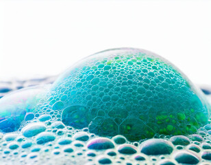 Soap foam, colorful bubbles isolated on white