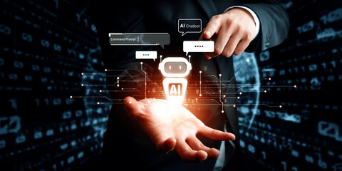 Human interact with AI artificial intelligence virtual assistant chatbot in concept of AI...