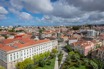 View from tower of Clerigos Church in Porto, Portugal with Museum of Natural History and Science of University of Porto and Jardim das Oliveiras