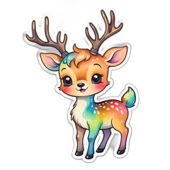 Cute reindeer cartoon sticker. No background.
