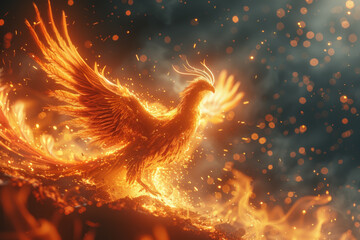 A phoenix rising from the ashes, embodying resilience and renewal as it emerges stronger and more...