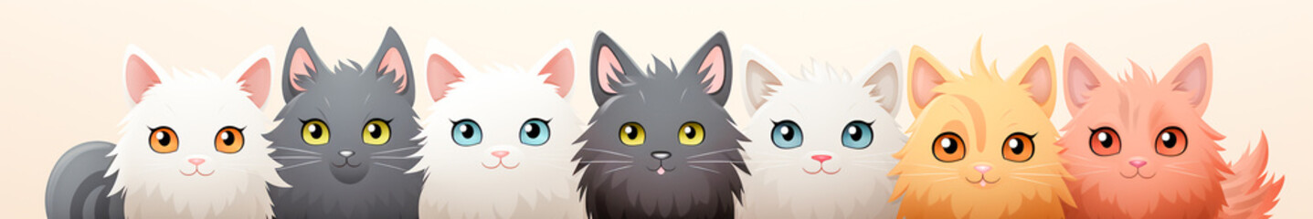 Obraz premium Whimsical Illustration Set of Happy Cartoon Cats