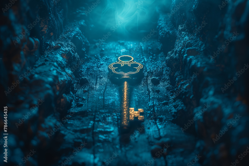 Poster a key unlocking a mysterious door, symbolizing discovery and opportunity as it opens new pathways an