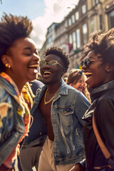 Obraz premium Joyful street scene with stylish young people Generative AI image