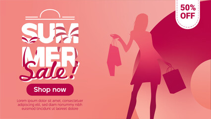 summer sale banner ad for women products. ready to use women product for summer sales. women shopping.