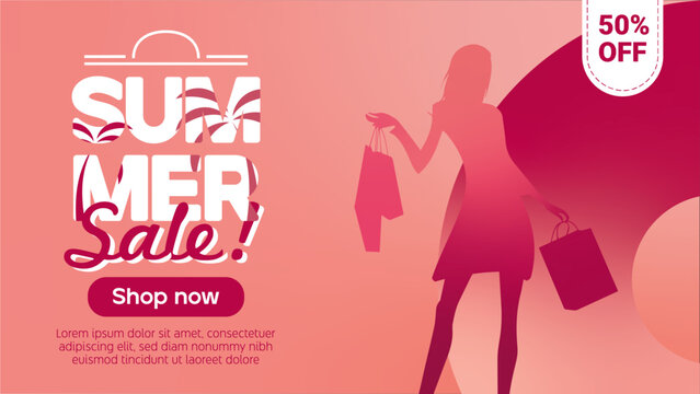 summer sale banner ad for women products. ready to use women product for summer sales. women shopping.