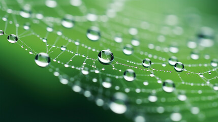 A close-up macro shot of morning dew on a spiderâ€™s web, with the focus on the intricate patterns and water droplets, 