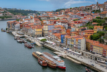 Ribeira area over Douro River in Porto city, Portugal - obrazy, fototapety, plakaty