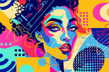 AI Generated Image. Pop art collaged banner with trendy woman