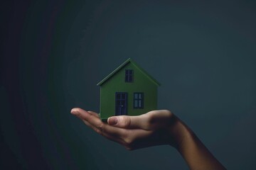Hand holding a miniature house model, property and investment concept.