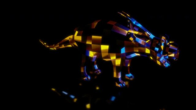 Rendering 3D animation, VISUAL EFFECTS Low Poly Achelousaurus Model on a black background