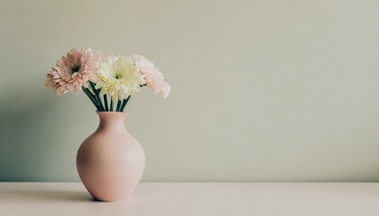 Vaso rosa di fiori su sfondo pastello orizzontale generato con ai