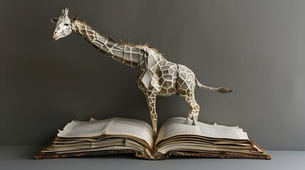 Giraffe Emerging from a Weathered Volume: A Tribute to the Intellectual Curiosity of Nature - obrazy, fototapety, plakaty