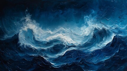 Stunning abstract ocean painting in blues and whites, perfect for modern art lovers