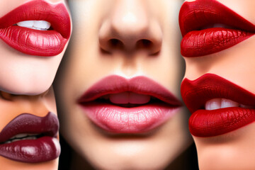 Set of Luscious Lips.  Plump Pucker. Juicy Mouth. Generative AI - obrazy, fototapety, plakaty