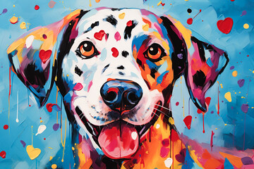 Colorful abstract painting of a joyful dog Generative AI image