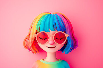 Vibrant 3D character with rainbow hair and sunglasses Generative AI image