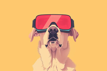Golden Retriever Experiences Virtual Reality. Generative ai image