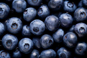 Fresh blueberries with water droplets close-up. Generative AI image