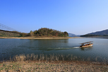 Kaeng Krachan Dam in the dry season can see many islands. Phetchaburi Province, Thailand 