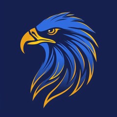Obraz premium Majestic Eagle Logo in Royal Blue and Sun Gold: Soaring High with Pride and Honor