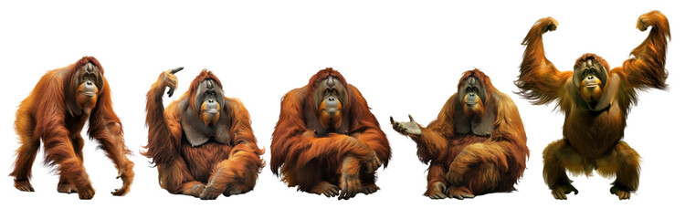 Set of animals, Monkey, orangutan, isolated on transparent background. - obrazy, fototapety, plakaty