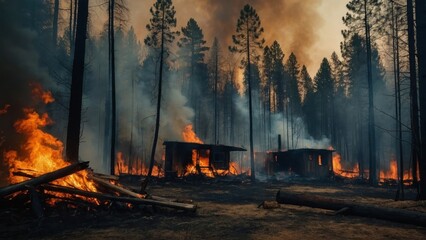 severe flames of a wildfire, underlining their crucial role during such disasters - obrazy, fototapety, plakaty