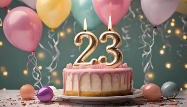 23th year birthday cake on isolated colorful pastel background
