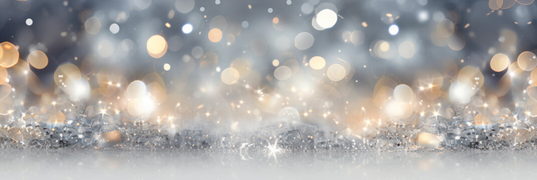 silver glitter with bokeh and shiny white crystals abstract background 