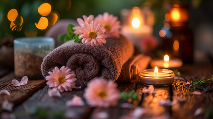 Soothing Massage Therapy.  Relaxation with Candlelight and Aromatic Oils