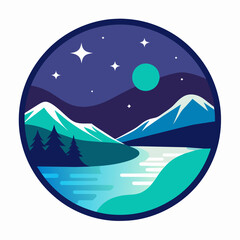 Night landscape in a round logo: Vector magic