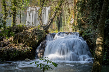 Long exposure photographs of the stone monastery waterfalls (Zaragoza-Spain) - 786652257