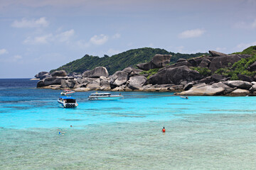 Panoramic view with blue sky and clouds on Similan Island No.8 at Similan national park. Phuket, Thailand. View from the sailing rock viewpoint 