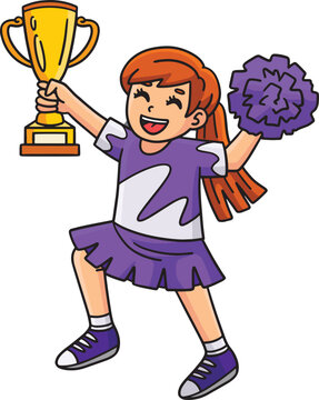 Cheerleader Girl Trophy Pompoms Cartoon Clipart
