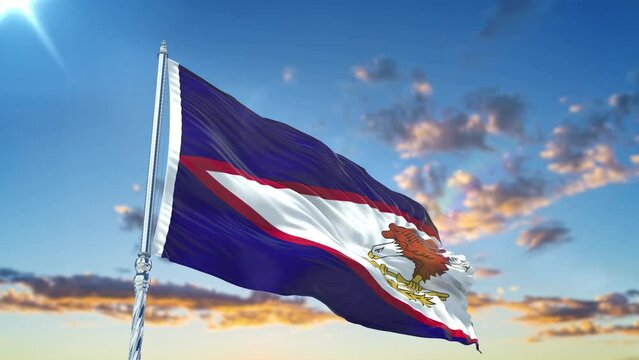 American Samoa flag Waving Realistic With Sky