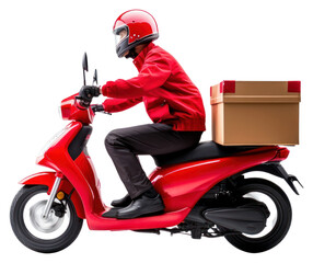 Obraz premium PNG Delivery man riding motorcycle transportation cardboard