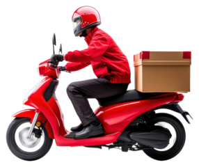 PNG Delivery man riding motorcycle transportation cardboard