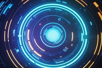 Blue futuristic abstract background, circle in neon colors