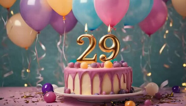 29th year birthday cake on isolated colorful pastel background

