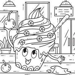 Ice Cream With Cherry Coloring Page for Kids