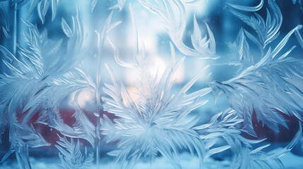 Fototapeta na wymiar Winter Window Frost. Winter Wonderland on Glass