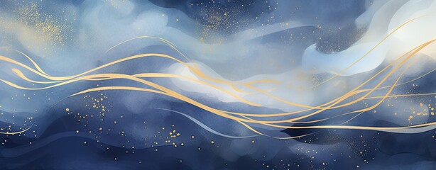 watercolor background in blue colors with golden veins