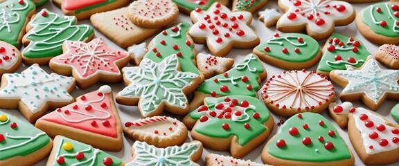 set of christmas cookies isolated on a transparent background in Bright Colours 