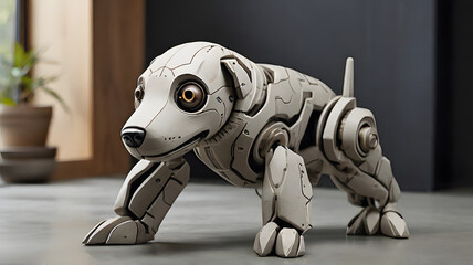 A robotic dog, blending futuristic elements with an endearing and playful design - AI - obrazy, fototapety, plakaty