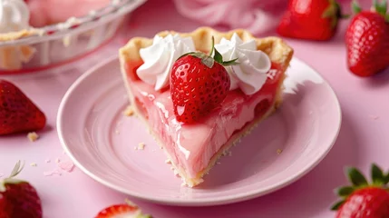Rolgordijnen Strawberry pie served on a pink plate © 2rogan